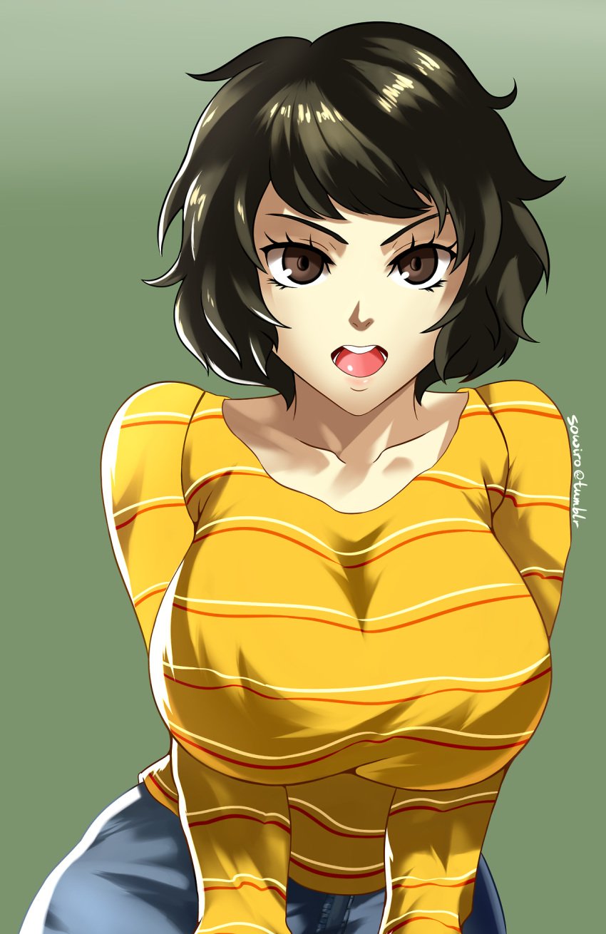 big_breasts brown_eyes brown_hair persona persona_5 sadayo_kawakami short_hair sowilo sweater teacher