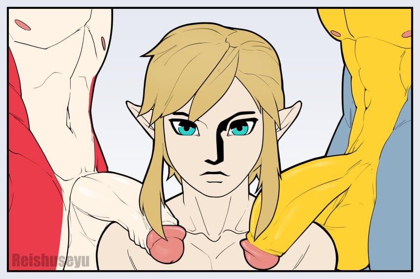 3boys breath_of_the_wild gay group group_sex humanoid humanoid_penis hylian kass_(zelda) link link_(breath_of_the_wild) male male_only nintendo penis reishuseyu rito sex sidon_(zelda) the_legend_of_zelda threesome yaoi zora