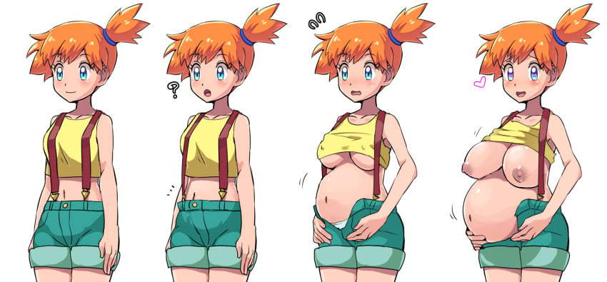 1girls alternate_breast_size ass belly belly_expansion belly_hold bloated blue_eyes blush boris_(noborhys) breast_expansion breasts breasts_out clothing collarbone early_pregnancy female_only ginger heart-shaped_pupils human human_only inflation kasumi_(pokemon) large_breasts medium_breasts misty_(pokemon) navel nintendo nipples nipples_visible_through_clothing orange_hair panties pokemon pokemon_rgby pregnancy pregnancy_progression pregnant progression rapid_pregnancy sequence sequential short_hair short_orange_hair shorts small_breasts smile spoken_heart spoken_question_mark surprised suspenders swollen_breasts tank_top tomboy unzipped