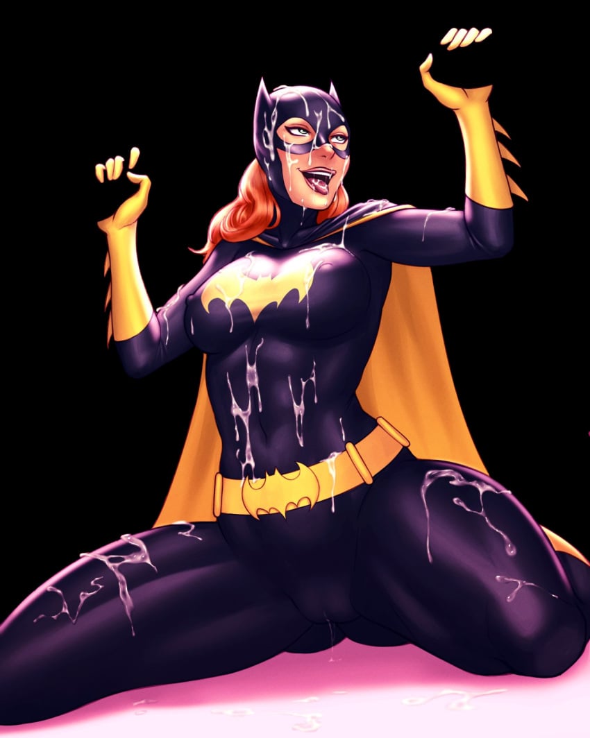 1girls 2dnsfw ashleyblaze_(editor) ass_visible_through_thighs barbara_gordon batgirl clothed cum_on_body dc_comics excessive_cum muscular_female muscular_thighs nipple_bulge non_nude superheroine thick_thighs tight_clothing