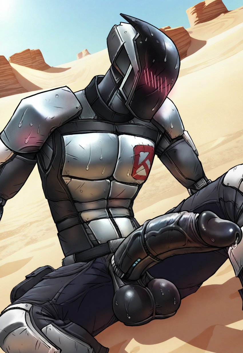 abs ai ai_generated anus backsack balls bara big_balls big_penis blush borderlands gay gay_male glistening male male_only muscular muscular_male nipples pecs penis sideburns sweat yaoi zer0 zer0_(borderlands)