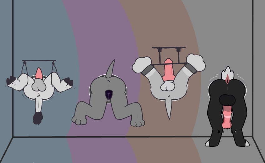 2_toes 3_toes absurd_res animal_genitalia animal_penis animal_vulva anthro anus ass backsack balls baph_(normal_guys) bent_legs big_butt bovid caleb_(normal_guys) canid canine canine_genitalia canine_penis canine_vulva canis caprine cuntboy dock_(anatomy) domestic_dog domestic_goat equine_genitalia equine_penis feet free_use genitals goat group hi_res intersex legs_up male mammal marco_(normal_guys) medial_ringed_tapering_penis nick_(normal_guys) nonbinary_(lore) normal_guys penis pygmy_goat raised_tail restraints spread_legs spreader_bar spreading tail through_wall toes trans_(lore) trans_man_(lore) zedogica