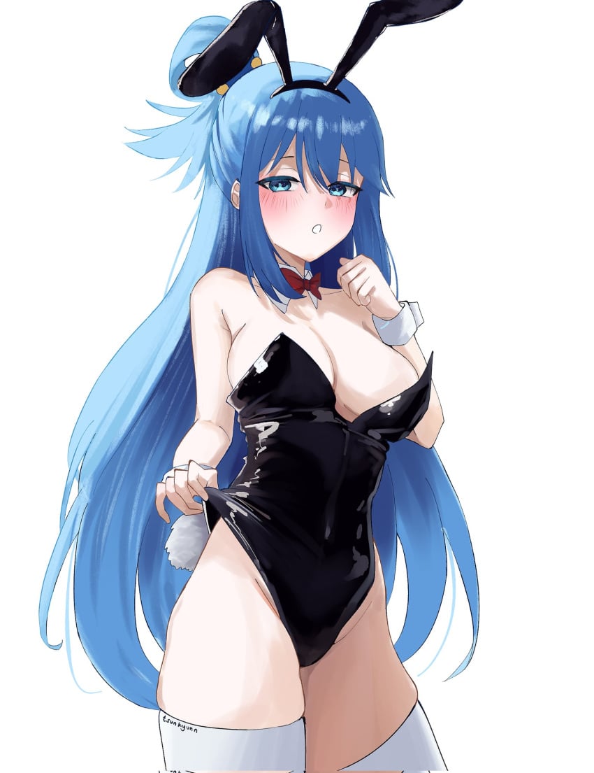 1girls adult adult_female aqua_(konosuba) aqua_eyes aqua_eyes_female bare_arms bare_chest bare_hands bare_hips bare_shoulders bare_skin bare_thighs big_breasts black_bowtie black_bunny_ears black_bunnygirl_costume black_bunnysuit black_hairband black_leotard black_topwear blue_eyebrows blue_eyes blue_eyes_female blue_hair blue_hair_female blush blush_face blushing_at_viewer blushing_female blushing_lines bowtie breasts bunny_ears bunny_tail bunnygirl bunnygirl_outfit busty busty_female busty_girl cleavage collar collarbone elbows embarrassed embarrassed_expression embarrassed_female exposed_arms exposed_chest exposed_hips exposed_shoulders exposed_skin exposed_thighs female female_focus female_only fingers groin hair_between_eyes hairband high_resolution highres kono_subarashii_sekai_ni_shukufuku_wo! large_breasts lean_figure leggings legwear leotard lips long_hair looking_at_viewer mature mature_female narrow_waist over-kneehighs plump_breasts shame shoulders simple_background slender_body slender_waist slim_waist solo standing stockings thick_thighs thigh_highs thighhighs thighs topwear tsunkyun upper_body useless_goddess white_background white_collar white_wrist_cuffs wrist_cuffs