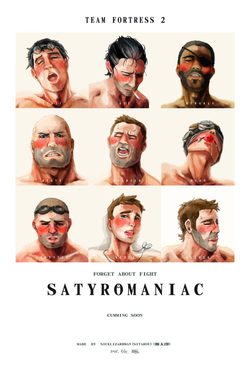 ball_gag blush demoman_(team_fortress_2) engineer_(team_fortress_2) gay heavy_weapons_guy male male_only mask_up masked_male medic_(team_fortress_2) moaning orgasm_face panting pleasure_face pyro_(team_fortress_2) scout_(team_fortress_2) sicklizardman sniper_(team_fortress_2) soldier_(team_fortress_2) spy_(team_fortress_2) sweat team_fortress