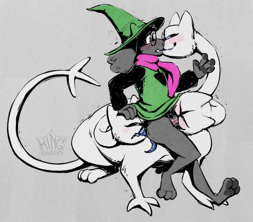 ambiguous_gender anal anthro blush canid canid_demon canine cerberus clothed clothing clover_(deltarune) deltarune deltarune_chapter_1 demon duo european_mythology fellatio female female_(lore) feral greek_mythology hand_on_head hellhound hi_res hydra kingdragyn kissing long_tongue male male/ambiguous mammal monster multi_head mythological_canine mythological_creature mythology no_underwear oral oral_sandwich paws penile questionable_consent ralsei ralsei_with_black_fur rimming sex surprised_expression tongue undertale undertale_(series)