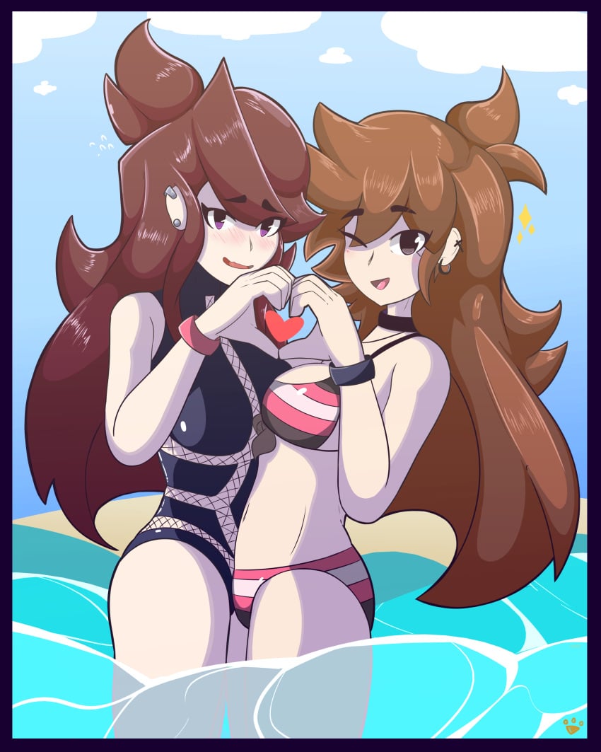 beach bikini blush choker embarrassed heart_hands heart_symbol in_water jaiden_animations nieldacan one-piece_swimsuit pressing_breasts_together shgurr two-piece_swimsuit winking_at_viewer wristband youtuber