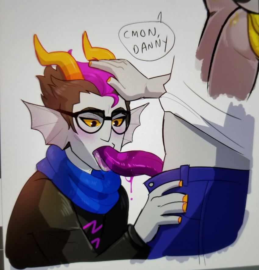 2boys alien alien_genitalia alien_humanoid alien_penis black_hair black_hair_male blowjob clothed clothed_male color colored colored_skin cronus_ampora eridan_ampora father father_and_son fins grey_skin hand_on_head homestuck homestuck_troll horn horns humanoid humanoid_alien incest incest_(lore) jeans long_sleeve_shirt long_sleeves male male_focus male_only mobiusdouble oral scar scarf short_hair short_hair_male son tentabulge tentacle tentacle_penis troll