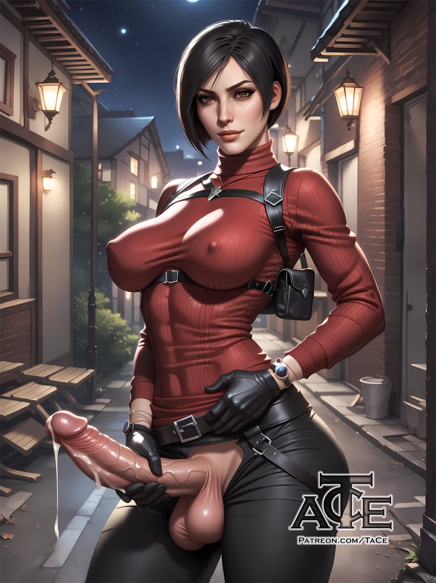 1futa abs ada_wong ai_generated balls big_balls big_breasts breasts curvy dickgirl futa_only futanari looking_at_viewer nsfw penis perfect_body ready_to_fuck resident_evil small_waist smile solo taceee testicles