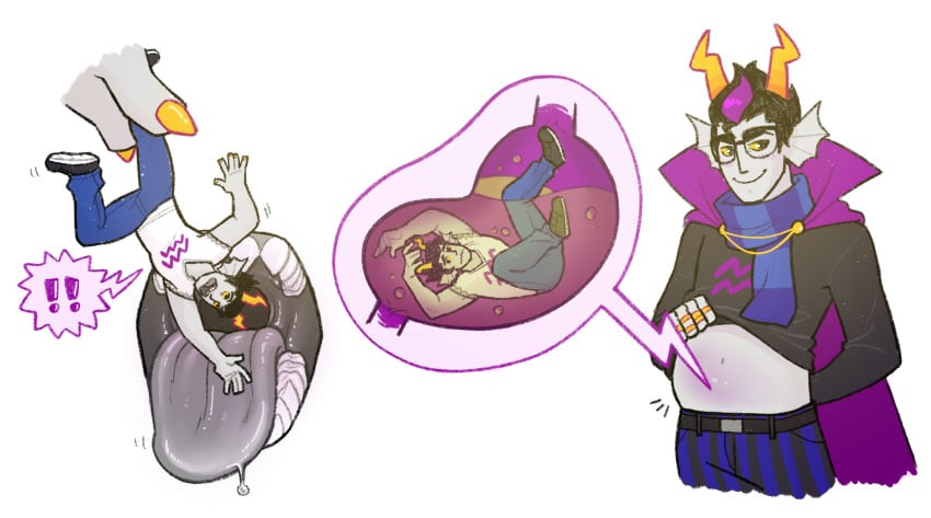 alien alien_humanoid black_hair black_hair_male clothed clothed_male color colored colored_skin cronus_ampora digestion eridan_ampora father father_and_son fins grey_skin homestuck homestuck_troll horn horns humanoid humanoid_alien incest incest_(lore) male_pred mobiusdouble scar short_hair short_hair_male son troll vore