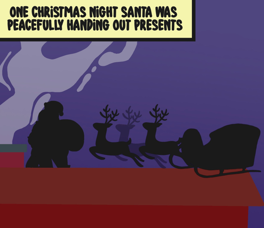 anukkyt chimney comic comic_page outdoor outdoors outside reindeer rooftop santa santa_claus silhouette silhouetted_body silhouetted_face silhouettes sleigh