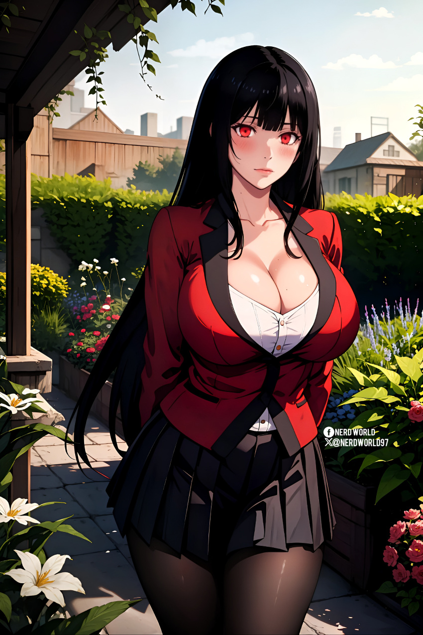 ai_generated big_breasts black_hair jabami_yumeko kakegurui pantyhose red_eyes