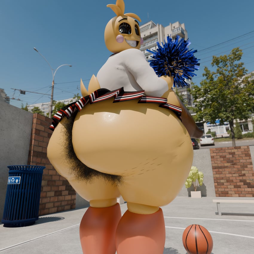 absurd_res adri164 animatronic areola ass avian big_areola big_breasts big_butt big_nipples bird body_hair breasts brown_areola butt_hair cellulite cheerleader cheerleader_outfit chicken female five_nights_at_freddy's five_nights_at_freddy's_2 galliform gallus_(genus) hairy hi_res huge_butt looking_back machine nipples phasianid robot scottgames small_skirt smile solo thick_thighs toy_chica_(fnaf) wide_hips yellow_body