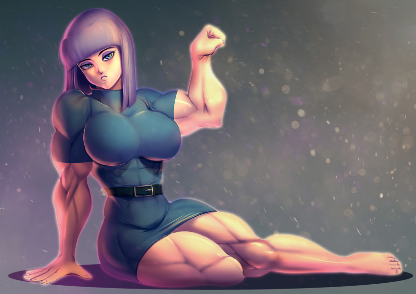 1girls abs bakki biceps blue_eyes breasts cleavage eyeshadow flexing friendship_is_magic hourglass_figure human humanized large_breasts looking_at_viewer makeup maud_pie_(mlp) muscles muscular_female my_little_pony purple_hair