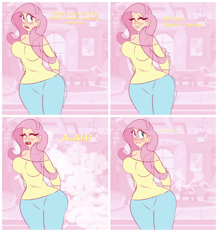 2024 background big_ass big_breasts blue_eyes blue_pants blush colored colored_outline comic comic_page comic_panel dialogue embarrassed embarrassed_female eyelashes fart fart_cloud fart_fetish fluttershy_(mlp) friendship_is_magic frowning grabbing_ass humanized hyper_fart inside long_hair long_sleeves my_little_pony my_little_pony_friendship_is_magic oddtenn pink_hair sad sketch smell_fetish smelly stinkify stinky tight_clothes white_skin white_skinned_female yelling yellow_shirt