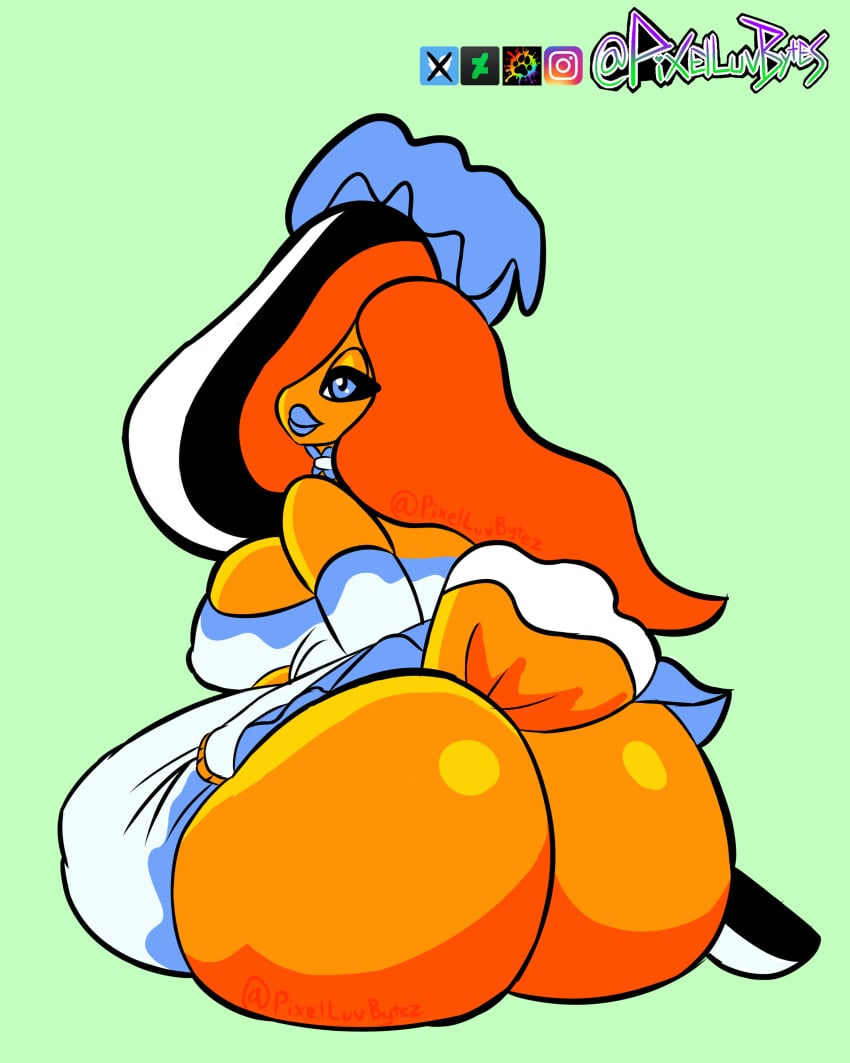 adopt adoptable anemone blue_eyes boots chubby chubby_female cleavage_overflow clown_fish collar eyelashes fins fish fish_girl huge_ass huge_breasts huge_butt huge_thighs lashes multicolored_hair nipples nipples_visible_through_clothing oc orange_body orange_hair orange_skin pixelluvbytez plant skirt stockings tail thick thick_ass thick_butt thick_hips thick_legs thick_lips thick_thighs