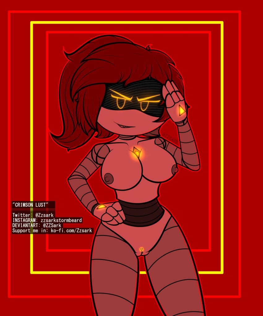 1girls 1robot_girl 2d breasts crimson_lust(zzsark) fanart female female_only glitch_productions humanoid looking_at_viewer murder_drones nipples nude oc pussy robot robot_girl robot_humanoid screen_face short_hair solo thighs yellow_eyes yellow_light zzsark zzsark_nsfw