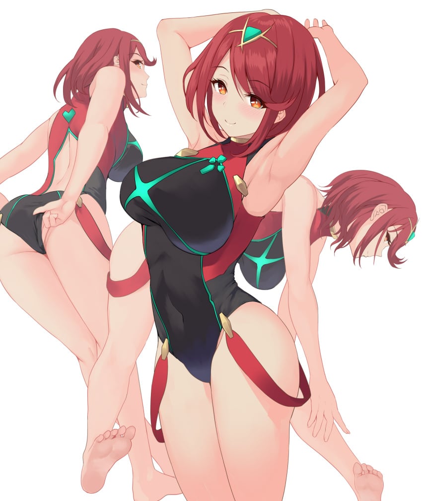 adjusting_swimsuit armpits arms_up big_breasts breasts core_crystal one-piece_swimsuit pyra red_eyes red_hair sail10060054 stretching tagme xenoblade_(series) xenoblade_chronicles_2