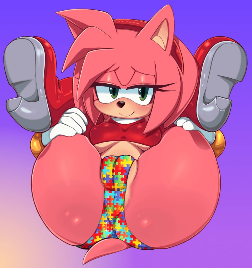 amy_rose anthro ass autism colourful furry ichig8miruku legs_held_open legs_over_head no_humans panties pussy_outline puzzle_piece sonic_(series)