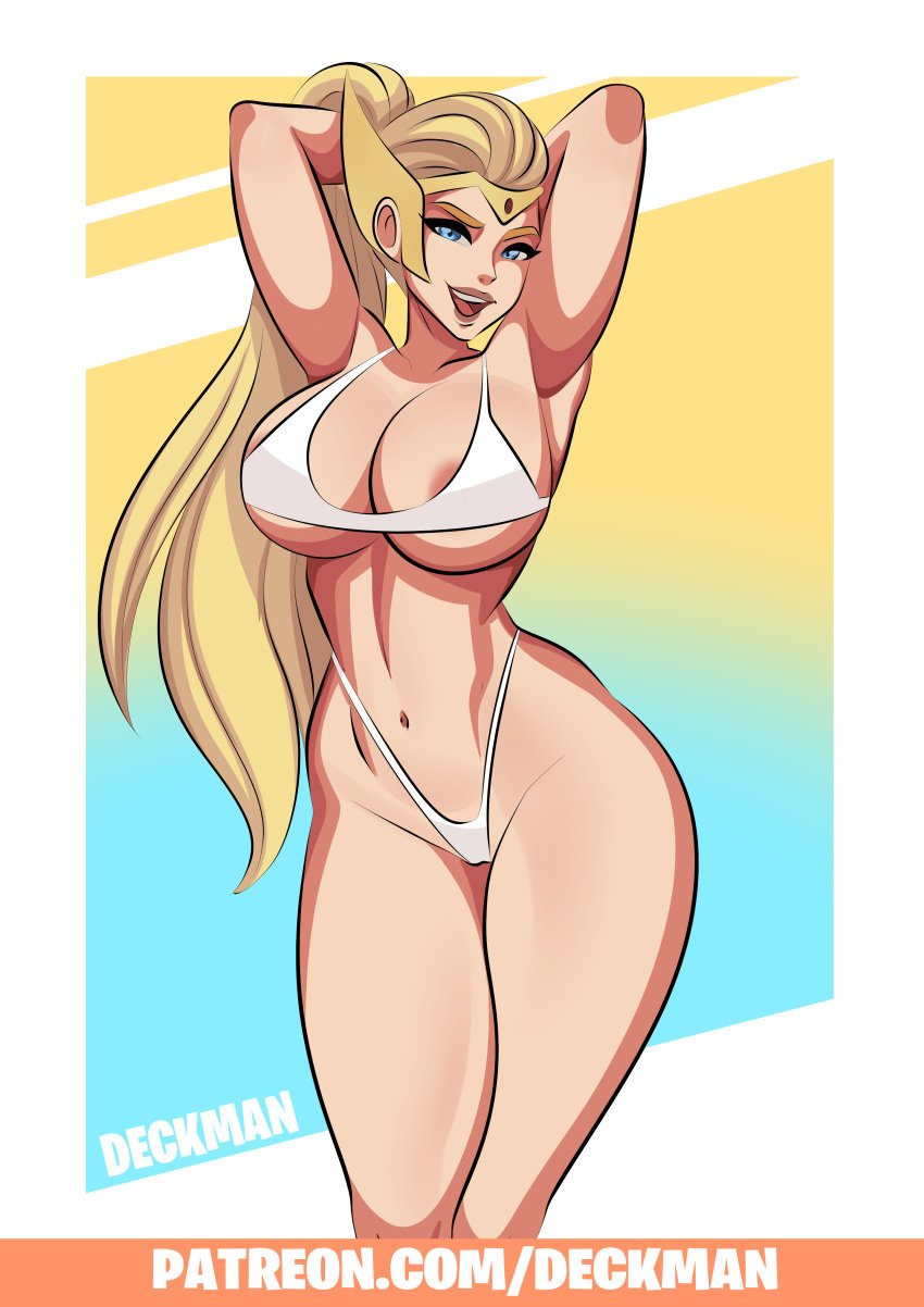 1girls absurd_res adora bikini blonde_hair breasts deckman female female_only hi_res large_breasts looking_at_viewer mrdeck she-ra she-ra_and_the_princesses_of_power solo swimsuit thick_thighs thighs tiara wide_hips