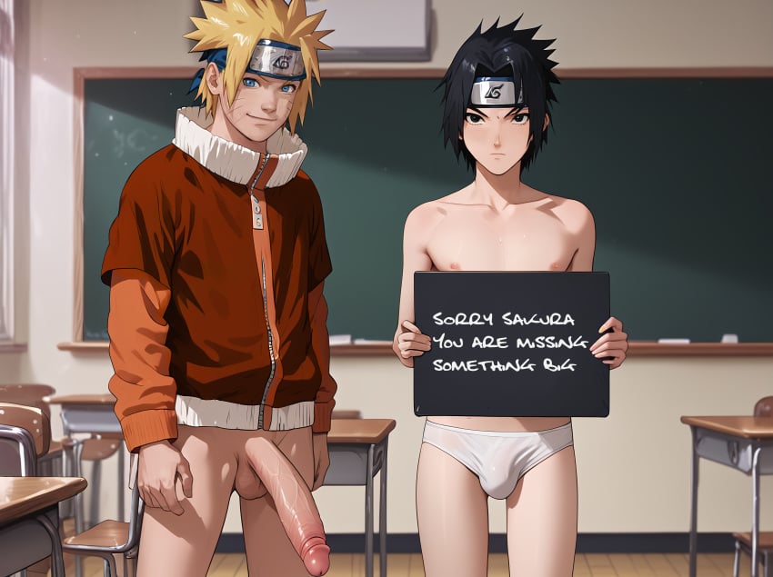 1boy absurd_res ai_generated balls ballsack bed before_sex big_penis blush cock cocky fraternity gay holding_object holding_sign imminent_sex lad looking_at_viewer male male_focus male_only naruto naruto_(series) naruto_shippuden penis sasuke_uchiha uzumaki_naruto yaoi zaboo777