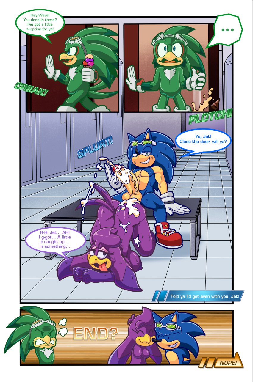 after_sex ahe_gao ass avian big_breasts big_penis bird breasts comic cuckold cum cum_drip cum_leaking cum_on_ass dripping escopeto female furry hawk hedgehog huge_cock jet_the_hawk male mammal netorare penis sega sonic_(series) sonic_riders sonic_riding_dirty sonic_the_hedgehog superbunnygt swallowing video_games wave_the_swallow