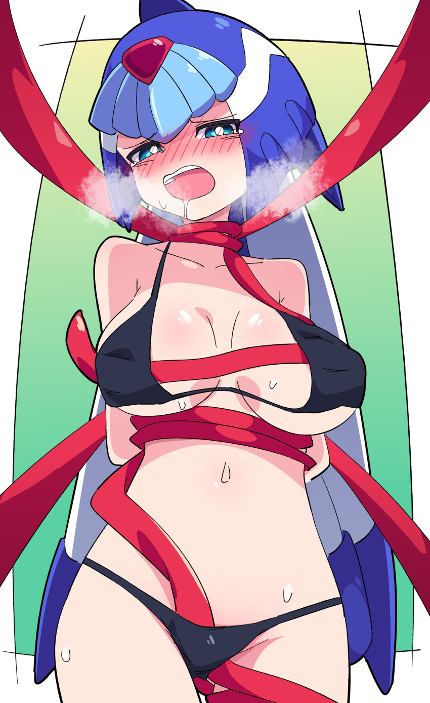 blush_lines buzzlyears drooling fairy_leviathan full-face_blush heavy_breathing huge_breasts in_heat loose_bikini mega_man mega_man_zero sweatdrop tentacle tentacles tied_up