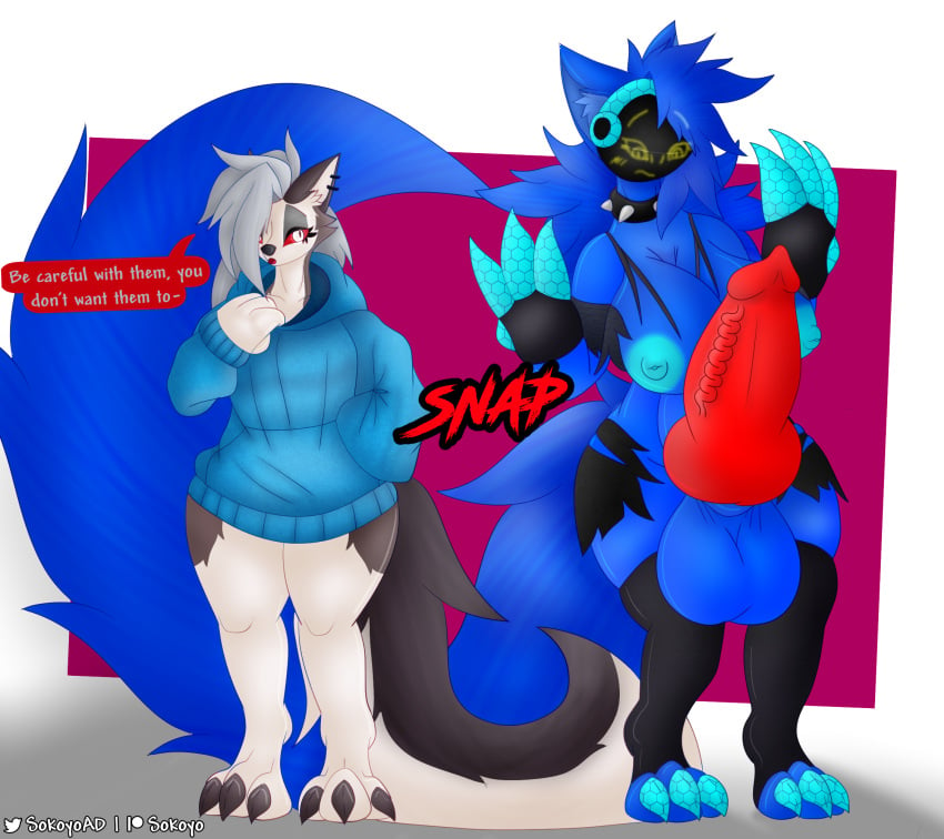 1futa 3_toes 4_fingers angry_expression angry_eyes animal_genitalia annoyed anthro arm_warmers armwear balls belly big_balls big_breasts big_penis blue_body blue_fur blue_nipples bottomless bottomwear breasts canid canid_demon claws clothed clothing collar crop_top demon dialogue_box duo duo_focus ear_piercing ear_ring embarrassed emo english_text erection exposed_breasts eyeshadow feet female fingers fur futanari genitals grey_accents grey_hair group gynomorph hair hellhound helluva_boss hexagonal_grid hi_res holding_clothing holding_object hoodie hoodie_only huge_balls huge_cock humanoid humanoid_genitalia humanoid_penis hybrid_genitalia hybrid_penis hyper hyper_balls hyper_genitalia hyper_penis intersex knot knotted_humanoid_penis legwear long_hair long_tail looking_embarrassed looking_surprised loona_(helluva_boss) machine makeup mammal nipples onomatopoeia oversized_shirt penis piercing protogen protogen_visor red_eyes red_penis red_sclera ring_piercing ripping_clothing ripping_sound_effect sheath shirt shorts simple_background sokoyo_owo sound_effects speech_bubble spiked_collar spikes starry_(sokoyo_owo) stretched_clothing surprised_expression tail text text_box thick_thighs thigh_highs tight_clothing toes topwear topwear_only white_body white_eyes white_fur yellow_eyes