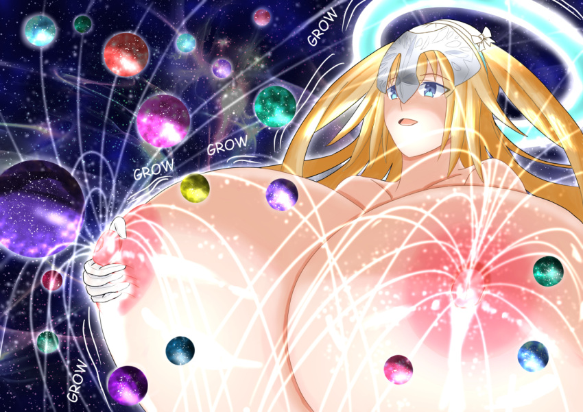 1girls alternate_version_available astronomical_hyper big_ass big_breasts breasts_bigger_than_head enormous_breasts fate_(series) giant giantess growth huge_breasts hyper hyper_breasts jeanne_d'arc_(fate) lactating lactation milk noikaisyu planetary_macro solo_female tagme universe