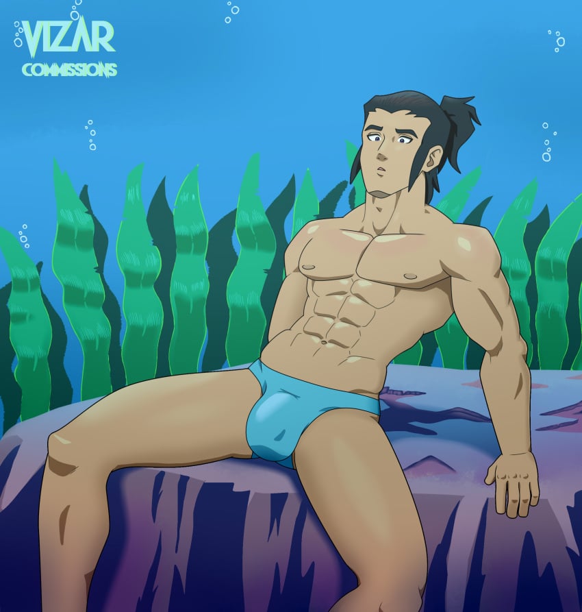 abs black_hair buldge garth gay long_hair male_only nsfw purple_eyes speedo speedo_only tank_top thong underwater vizar young_justice