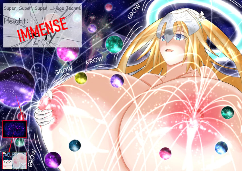 1girls alternate_version_available astronomical_hyper big_ass big_breasts breasts_bigger_than_head enormous_breasts fate_(series) giantess growth huge_breasts hyper hyper_breasts jeanne_d'arc_(fate) lactating lactation milk noikaisyu planetary_macro solo_female tagme universe