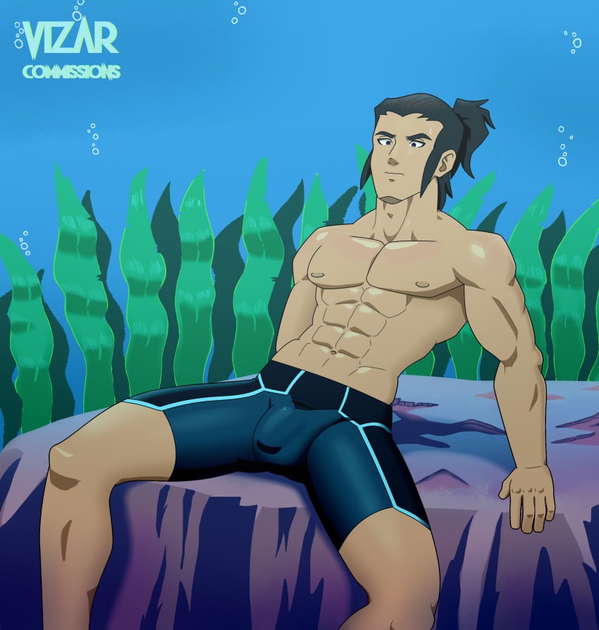 abs black_hair buldge garth gay long_hair male_only nsfw purple_eyes tank_top underwater vizar young_justice