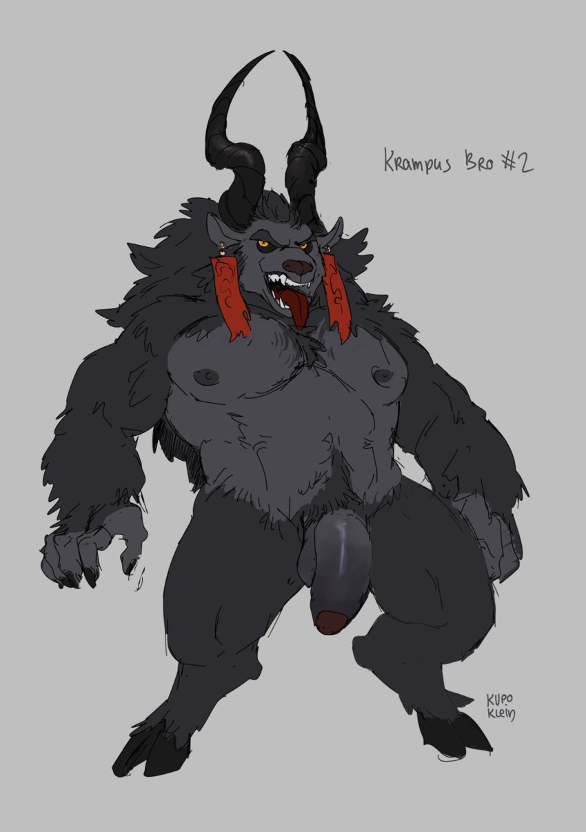 anthro balls bara barazoku christmas demon flaccid furry horns krampus kupo_klein male male_only muscles muscular nude penis solo solo_male tongue_out