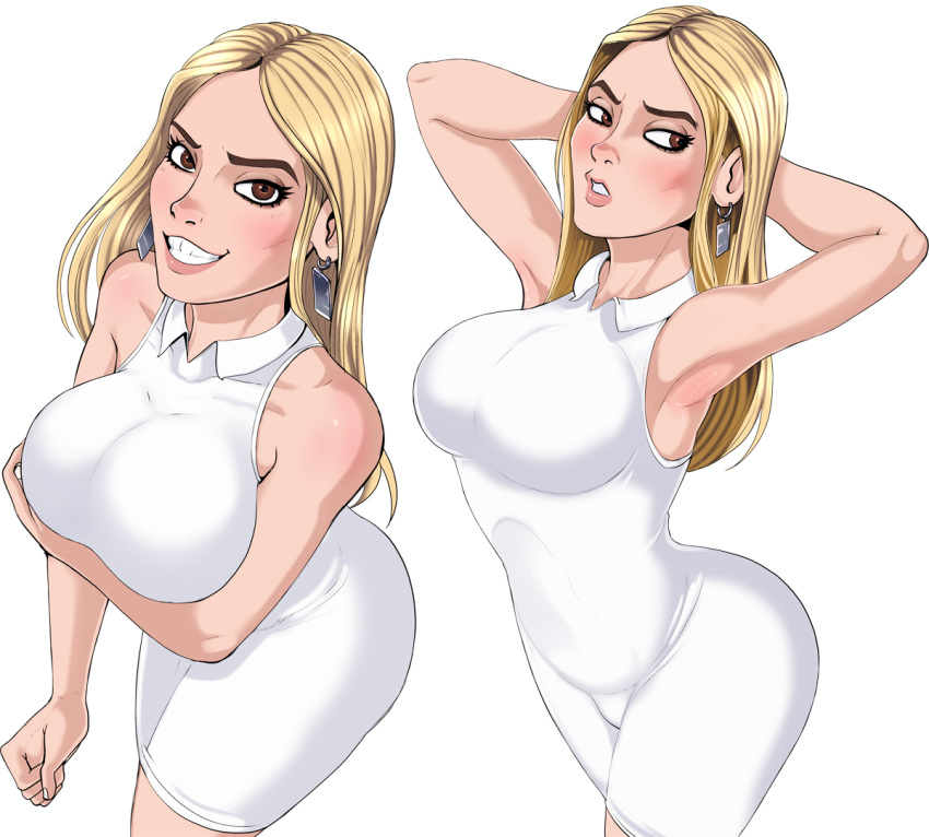 1girls armpits arms_behind_head ass_in_dress big_ass big_butt bimbo blonde_hair breast_lift breasts brown_eyes busty cleavage dress earrings female female_only ivanka_trump large_breasts long_hair parted_lips real_person shadman solo tagme teeth voluptuous white_dress wide_hips