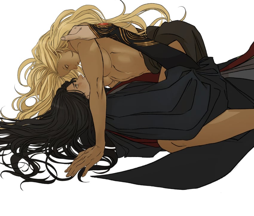 2girls blonde_hair breasts elden_ring female female_only fromsoftware marceline2174 queen_marika_the_eternal rennala_queen_of_the_full_moon sideboob topless_female underboob yuri