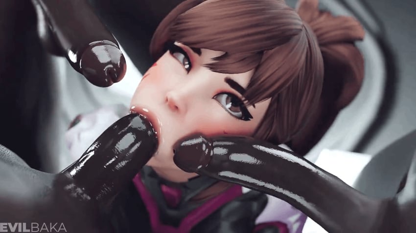 animated big_penis blowbang blowjob d.va dark-skinned_male evilbaka overwatch penis