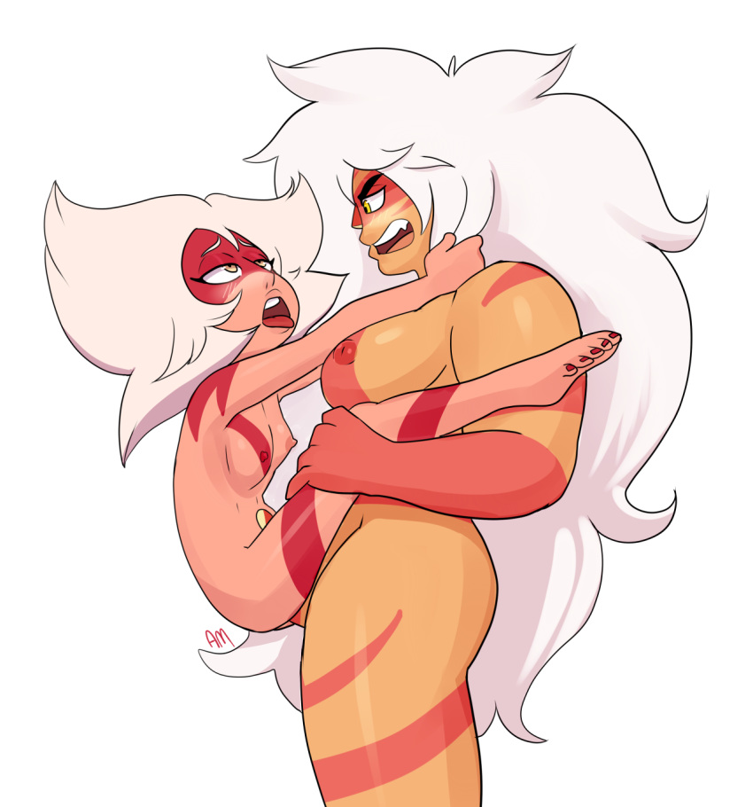 2girls ahe_gao alien alien_girl alien_humanoid big_breasts cartoon_network completely_nude completely_nude_female dickgirl flat_chest futa_on_female futanari gem_(species) intersex jasper_(steven_universe) long_hair muscular_female nipples nude nude_female nudity orange_skin selfcest sex simple_background size_difference skinny_jasper small_breasts standing_sex steven_universe tongue_out vaginal_penetration white_background yellow_eyes yuri