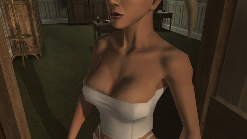 3d blonde_hair breasts breasts breasts carol_anne hitman hitman_blood_money io-interactive miniskirt pink_skirt screenshot video_games white_skin white_topwear