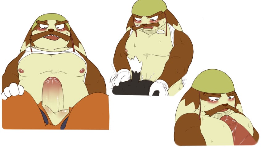 anal anthro ass balls balue blush clothing cum cum_in_ass cum_inside disembodied_penis facial_hair gloves grin hat klonoa klonoa_(series) long_ears male moustache multiple_images multiple_scenes muscular nipples overweight overweight_male pants pecjob penis sheeporwolf simple_background smile sweat yaoi