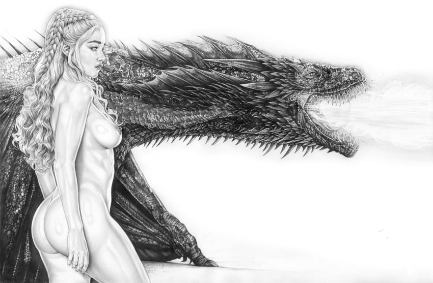 1girls a_song_of_ice_and_fire actress animal armando_huerta ass bare_shoulders breasts celebrity claws daenerys_targaryen dragon drogon eastern_dragon emilia_clarke eyelashes fangs female fire game_of_thrones high_resolution hips large_breasts legs long_hair monochrome nipples reptile scales scalie sharp_teeth sideboob tagme teeth thighs topless