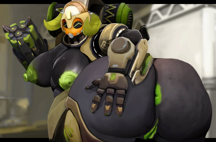 absurd_res anus areola ass big_areola big_breasts big_butt blizzard_entertainment breasts crabtopus female genitals gun hand_on_butt hi_res horn huge_breasts huge_butt huge_hips huge_thighs looking_at_viewer looking_back machine metallic_body nipples omnic orisa_(overwatch) overwatch pussy ranged_weapon rear_view robot solo taur thick_thighs weapon wide_hips