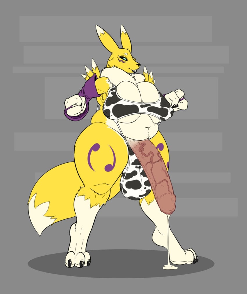 1futa 2019 3_fingers 3_toes animal_genitalia anthro armwear balls balls_in_panties belly bikini black_nose black_sclera blue_eyes breasts bridal_gauntlets bulge canid canine claws cleavage clothed clothing cow_bikini cow_print cow_print_slingkini digimon digimon_(species) dipstick_tail erect_nipples erection eyelashes foreskin fur furry futa_only futanari huge_breasts hyper hyper_balls hyper_penis ineffective_clothing intersex large_nipples looking_down mammal markings multicolored_fur multicolored_tail navel neck_tuft nipple_bulge nipples overweight overweight_futanari panties panty_bulge penis penis_out precum precum_drip precum_string renamon skimpy smile solo solo_futa standing strikeanywhere swimsuit thick_thighs tight_clothing toe_claws toes tuft two_tone_fur under_boob vein veiny_penis white_fur wide_hips yellow_fur