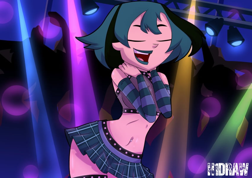 2d bare_midriff busty cartoon_network dancing female female_focus female_only goth goth_girl gwen_(tdi) h1draw hourglass_figure makeup navel navel_piercing piercing rave_outfit rave_party tagme total_drama_island wide_hips