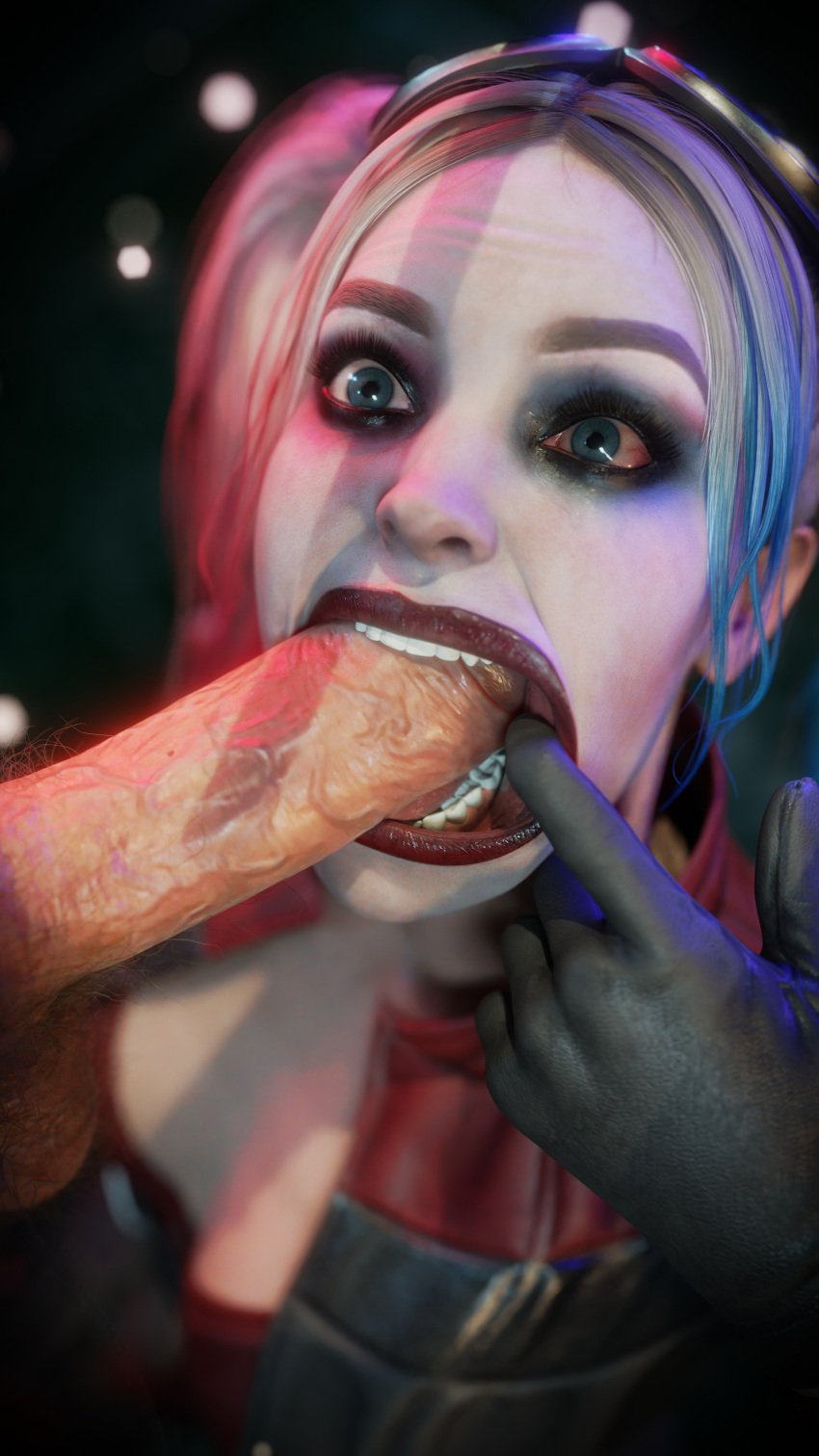 1boy 1girls 3d batman_(series) big_penis blue_eyes dc_comics erection female harley_quinn make open_mouth oral oral_sex penis pickleballssy pubic_hair stretching_mouth veiny_penis