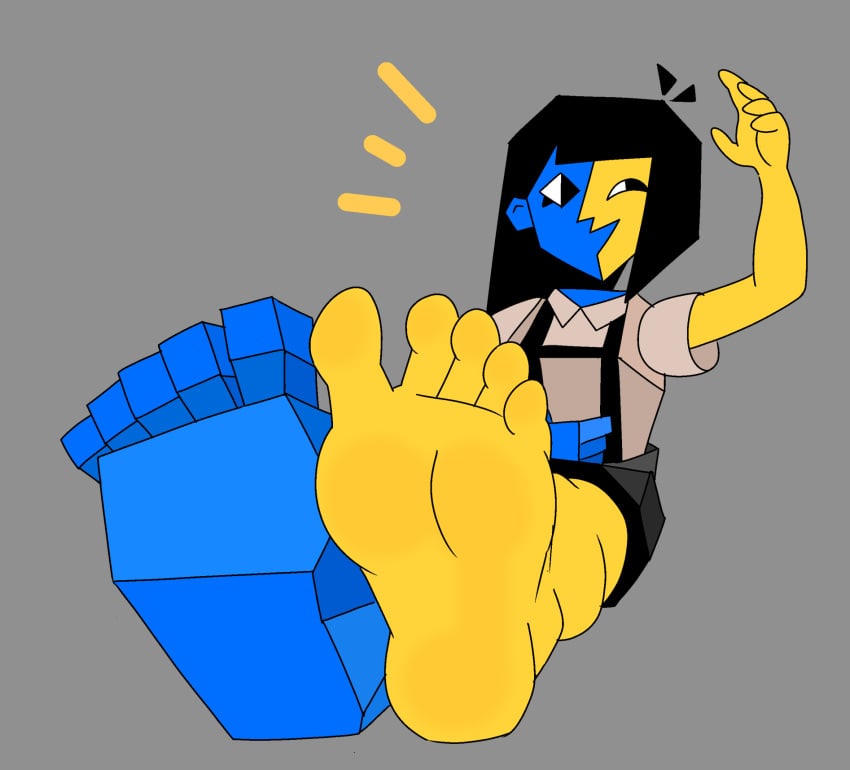 2025 5_toes black_hair blue_skin clothed clothed_female deviantart ena ena_(series) feet female female_focus female_only foot_fetish foot_focus grey_background igzonen joel_g soles toes yellow_skin