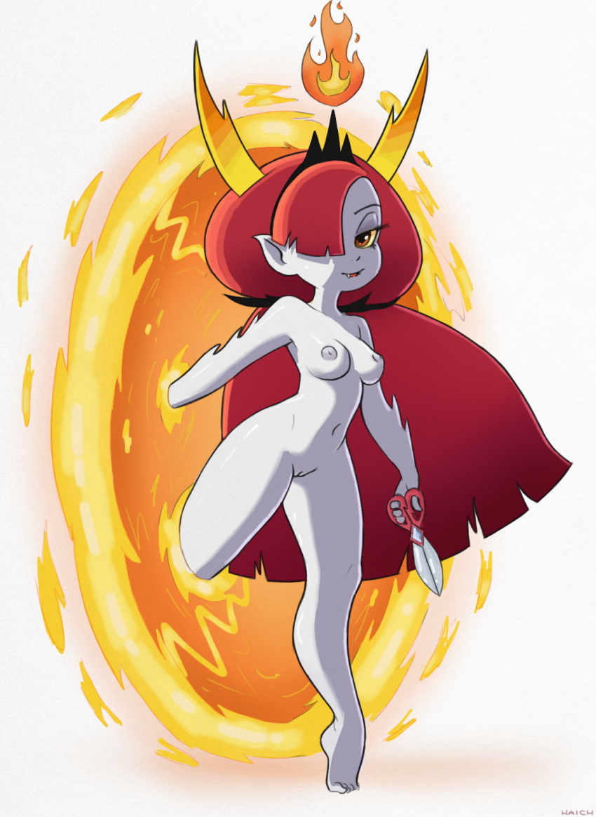 1girls barefoot breasts completely_nude completely_nude_female demon_girl fangs female female_only fire full_length haich hair_over_one_eye hekapoo horns long_hair looking_at_viewer monster_girl naked naked_female nipples nude nude_female open_mouth orange_eyes pointy_ears portal pussy red_hair scissors solo solo_female spikes star_vs_the_forces_of_evil succubus tiara very_long_hair white_skin yellow_sclera