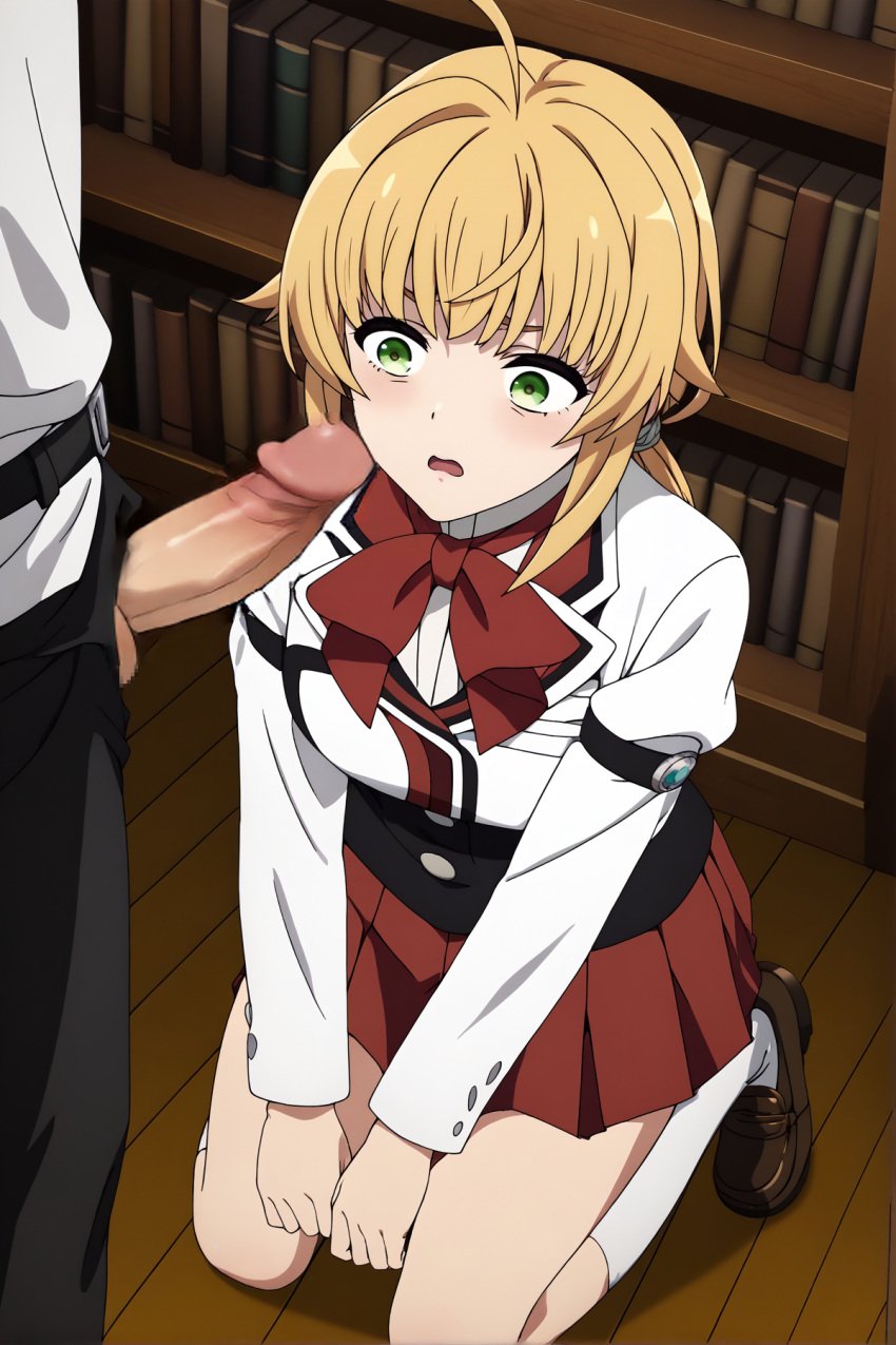 ai_generated blonde_hair blowjob brother_and_sister female_focus incest large_penis licking_penis mushoku_tensei mushoku_tensei:_isekai_ittara_honki_dasu nahito norn_greyrat oral oral_sex pov school_uniform schoolgirl sucking_penis