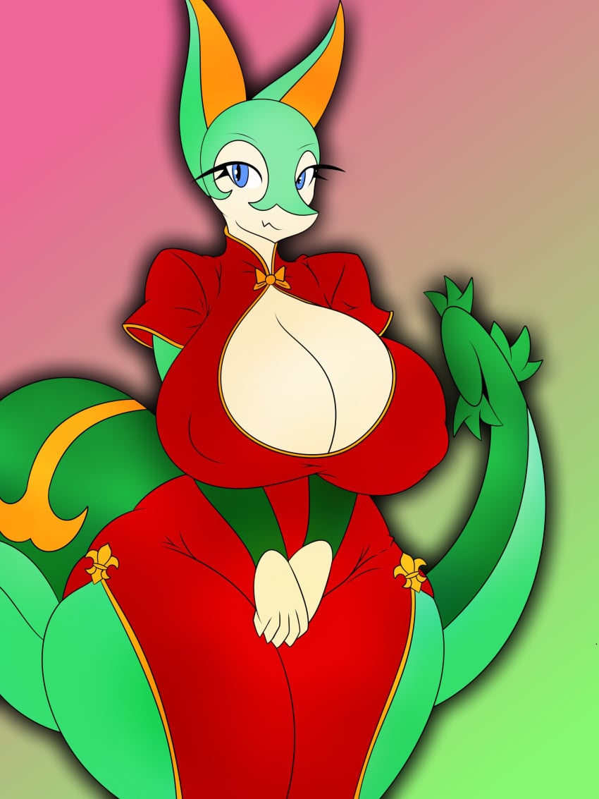 big_breasts breasts cleavage female huge_breasts june_greenfield pokemon pokemon_(species) punch_pubby serperior tagme thick_thighs wide_hips