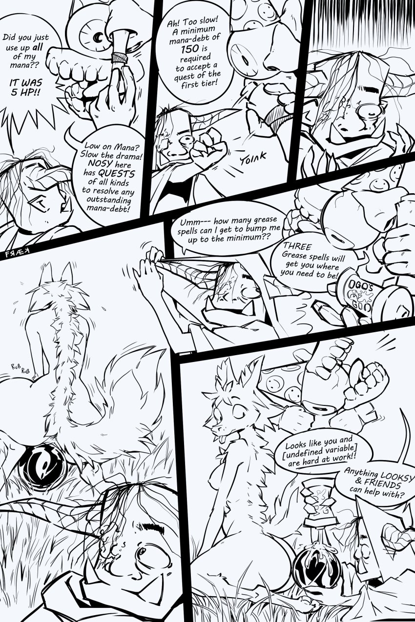 1_eye absurd_res amalgamate ambiguous_gender anthro ass big_butt canid canine clothed clothing comic dialogue duo english_text fangs female fluffy fluffy_tail fox fraek genitals grass group hat headgear headwear hi_res horn humanoid lube male male/female mammal monochrome nude orc orc_male plant pussy speech_bubble tail teeth thick_thighs tongue tongue_out trio true_fox undertale undertale_(series)