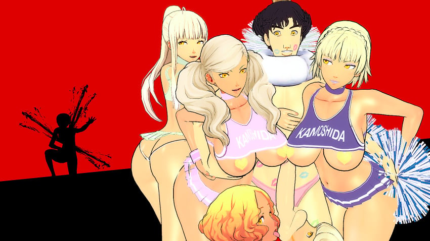 ann_takamaki bad_end blonde_hair cheerleader cheerleader_outfit cheerleader_uniform corruption curvaceous dark-skinned_female enemy_conversion gyaru haru_okumura joker_(persona) kasumi_yoshizawa koikatsu large_ass large_breasts lordem makoto_niijima netorare ntr persona persona_5 ren_amamiya sakura_futaba suguru_kamoshida sumire_yoshizawa tanned yellow_eyes