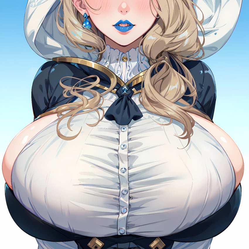 1girls ai_generated big_breasts big_breasts bimbo_lips blonde_hair blue_lipstick blush blush blushing_at_viewer breast_focus breasts breasts button_down_shirt earrings female female female_focus female_only fire_emblem fire_emblem:_three_houses gifted11 gigantic_breasts gigantic_tits girl heavy_blush huge_breasts huge_breasts massive_breasts massive_tits mercedes_von_martritz nintendo pale_skin pov pov_breasts solo solo_female solo_focus straining_buttons straining_clothing tight_clothing